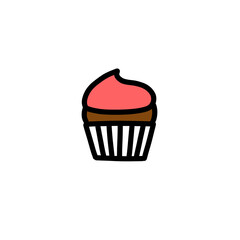 muffin doodle icon, vector color line illustration