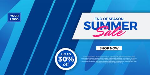 Summer sale offer banner social media promotion with blue ocean sea color