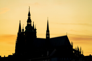 Naklejka premium Prague Castle sunset silhouette. Czech Republic 