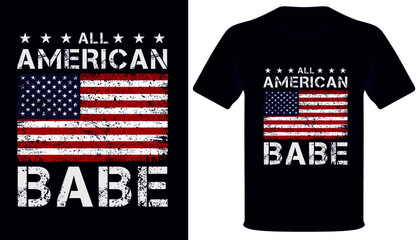 All american babe usa grunge flag patriot t-shirt design