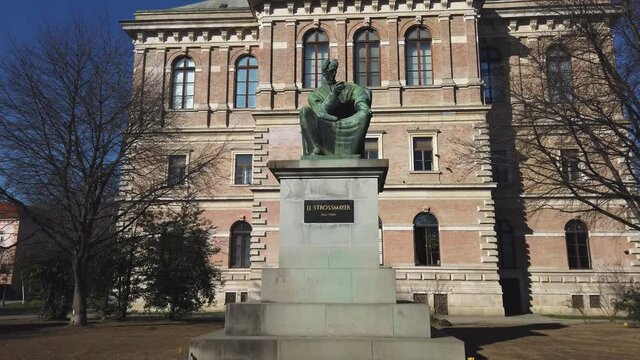 Monument of Croatian politician Joseph Strossmayer in Zagreb city in fornt of the Croatian Academy of Sciences and Arts