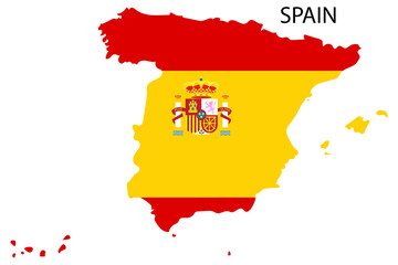 Spain flag map. Silhouette map. Europe map vector. National flag graphic design. Vector illustration. Stock image.
