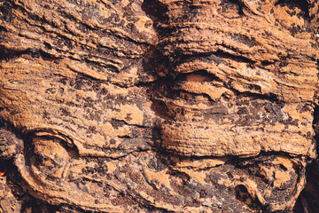 Close up detail of volcanic lava rock basalt found in the desert