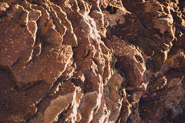 Close up detail of volcanic lava rock basalt found in the desert