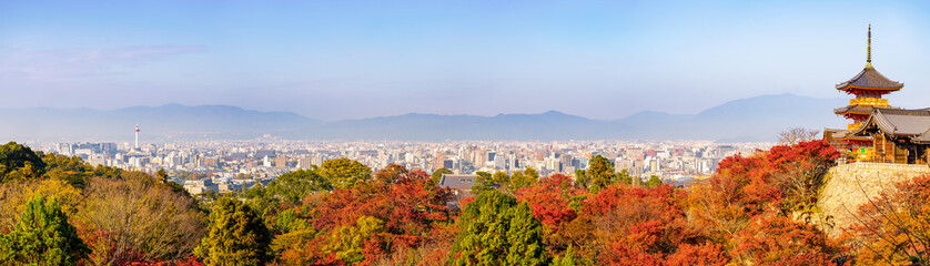 Panorama of Kyoto at sunny autumn day. Japan 