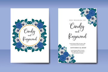 Wedding invitation Blue Rose and Peony Flower design Invitation Card Template