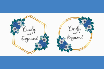 Wedding invitation Blue Rose and Peony Flower design Invitation Card Template