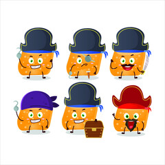 Cartoon character of jelly sweets candy orange with various pirates  emoticons. Vector illustration