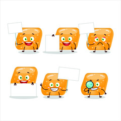 Jelly sweets candy orange cartoon character bring information board. Vector illustration