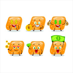 Jelly sweets candy orange cartoon character with cute emoticon bring money. Vector illustration