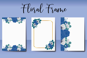 Wedding invitation Blue Rose and Peony Flower design Invitation Card Template
