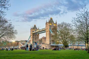 Tower Bridge in London seen from the park