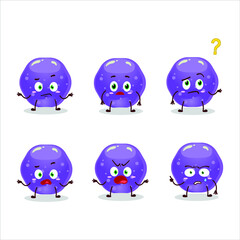 Cartoon character of jelly sweets candy purple with what expression. Vector illustration