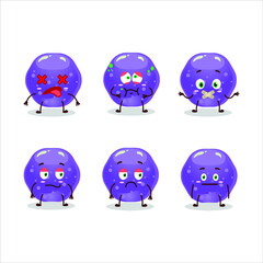 Jelly sweets candy purple cartoon character with nope expression. Vector illustration