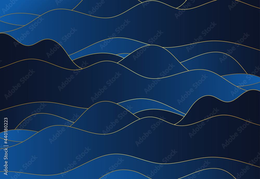Poster modern dark luxury blue paper dynamic waves background with 3d layered line texture for website, bus