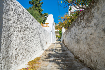 Narrow street at Mykonos island, Greece