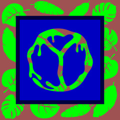 The image of wallpaper in the form of a hippie icon on a background of colored flowers.