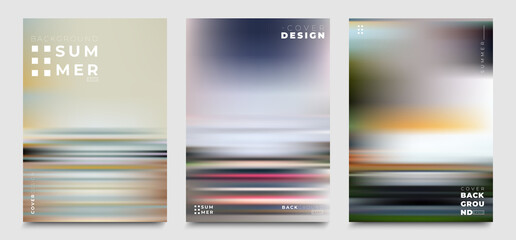 Summer background set. Motion blur Ocean horizon, beach and sunset. Creative gradient in summer colors. describe the time of morning, afternoon, evening and night