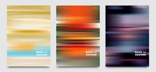 Fototapeta premium Summer background set. Motion blur Ocean horizon, beach and sunset. Creative gradient in summer colors. describe the time of morning, afternoon, evening and night