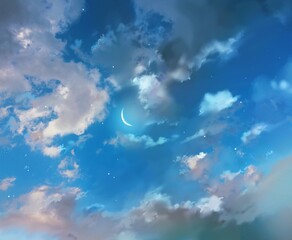 Wallpaper of blue night sky with beautiful crescent moon
