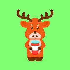 Cute Deer Drink Coffee Cartoon