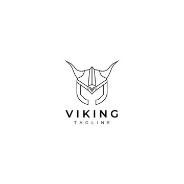 viking logo line art vector illustration design creative nature minimalist monoline outline linear simple modern