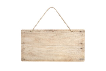 wooden sign with rope isolated on white ,clipping path included use for design.