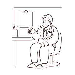 診察室で仕事する医者のイラスト