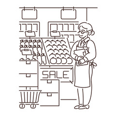 スーパーマーケットで働くスタッフのイラスト