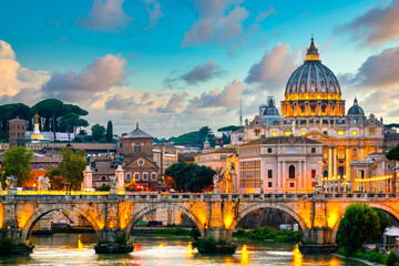 Fototapeta premium St.Peter's basilica and Ponte Vittorio Emanuele II bridge in Vatican, Rome.Italy