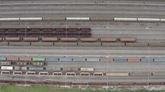 Aerial view pver Dozens of railroad tracks and trains, Slovenia
Drone top down view from Koper, Slovenia

