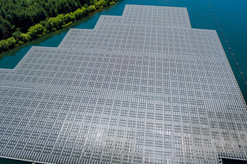 Ecological energy renewable of solar power station float on water pond, the electric power.