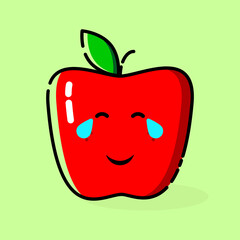 Red Apple Smile Emoticon. Fruit Icon. Fruit Character. Red,Green,Black and White. Happy tears