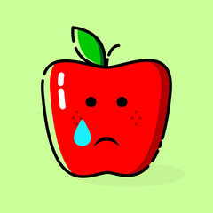 cute red apple emoticon illustration. moody expression. Fruit character icon. Sad emoji. For logo,icon,symbol and sign