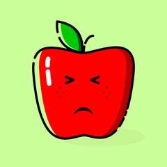 cute red apple emoticon illustration. moody expression. for logo,icon,symbol and sign