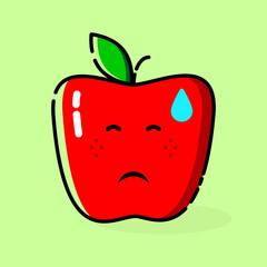 cute red apple emoticon illustration. moody expression. Sad emoticon. Fruit character icon