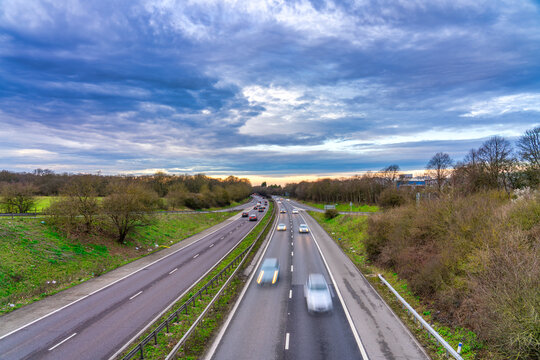 A1(M) Motorway Near Stevenage Junction At Sunset. United Kingdom