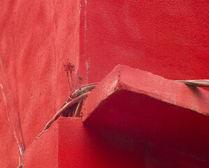 Details of the facade of a red building