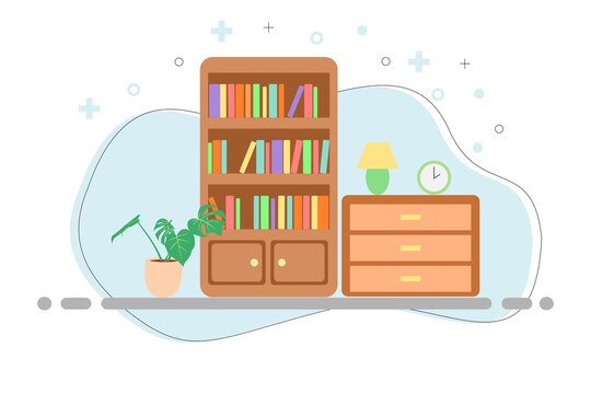 Illustration vector graphic of bookshelf and drawer