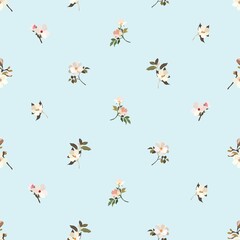 Vintage flowers. Seamless pattern. A branch of a blossoming tree. Flat vector isolated illustration. Pastel colors.