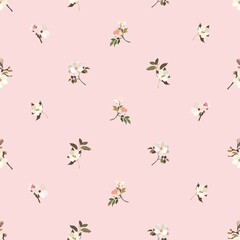 Vintage flowers. Seamless pattern. A branch of a blossoming tree. Flat vector isolated illustration. Pastel colors.