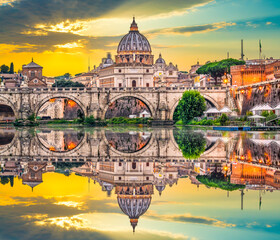 St.Peter's basilica and Ponte Vittorio Emanuele II bridge in Vatican, Rome.Italy