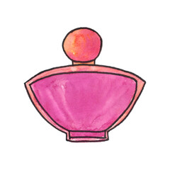 Obraz premium Bottle of perfume, scent fragrance. Cosmetic beauty product. Perfume. Pink bottle isolated on white background. The illustration is hand-drawn with watercolor.