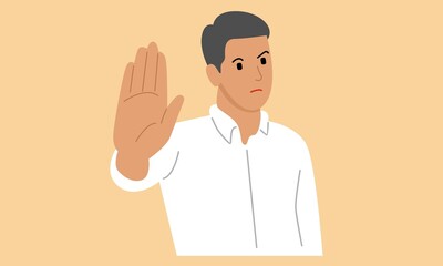 Man showing palm as stop sign,stay, hold or rejection gesture