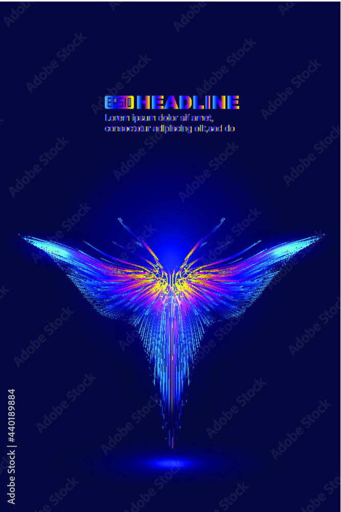 Poster colored lines form abstract flying wings or abstract shapes.