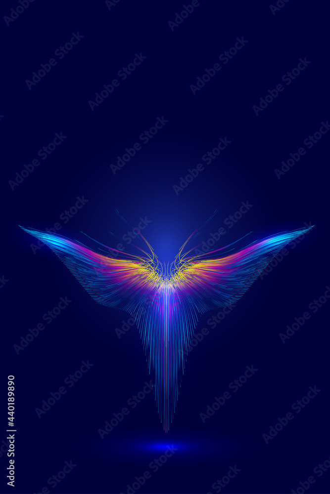 Sticker colored lines form abstract flying wings or abstract shapes.
