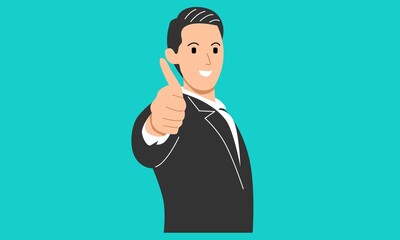 Happy man shows thumb up