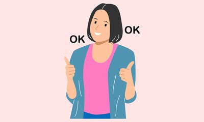 Young woman show gesturing thumbs up sign. Stylish girl making like, good or positive symbol