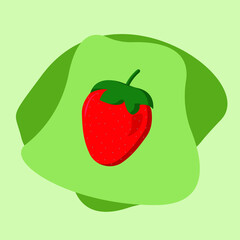 Vector image of a strawberry on a  green   isolated background.
