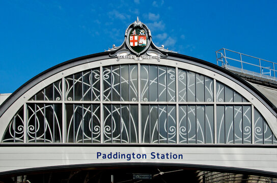 The coat of arms and mottoes of London and Bristol on the roof of London's Paddington Station. Together the crest for the Great Western Railway Company, represents the two major cities it connected .